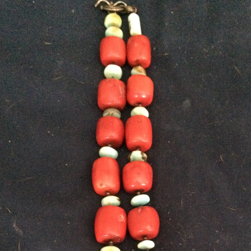 Coral artisan necklace with silver cross